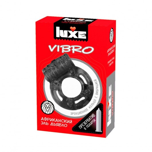 Чёрное эрекционное виброкольцо Luxe VIBRO  Африканский Эль Дьябло  + презерватив - Luxe - в Волгодонске купить с доставкой