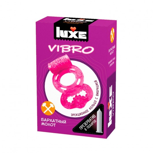 Розовое эрекционное виброкольцо Luxe VIBRO  Бархатный молот  + презерватив - Luxe - в Волгодонске купить с доставкой