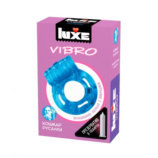 Голубое эрекционное виброкольцо Luxe VIBRO  Кошмар русалки  + презерватив - Luxe - в Волгодонске купить с доставкой