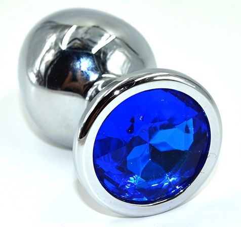 Серебристая анальная пробка из нержавеющей стали с синим кристаллом - 8,5 см. - Kanikule - купить с доставкой в Волгодонске