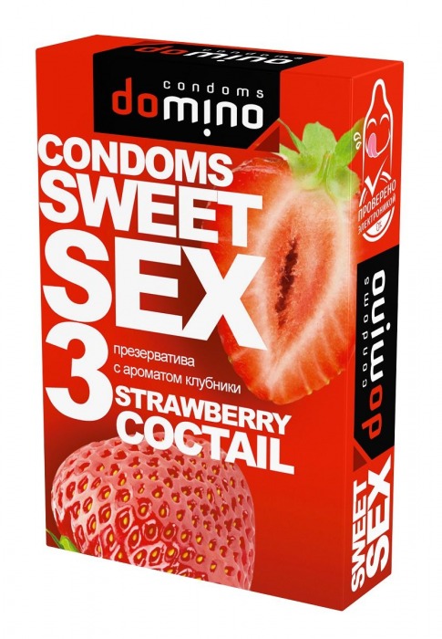 Презервативы для орального секса DOMINO Sweet Sex с ароматом клубничного коктейля  - 3 шт. - Domino - купить с доставкой в Волгодонске