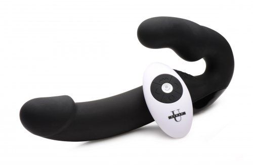 Черный безремневой страпон Urge Silicone Strap On с пультом ДУ - 24 см. - XR Brands - купить с доставкой в Волгодонске