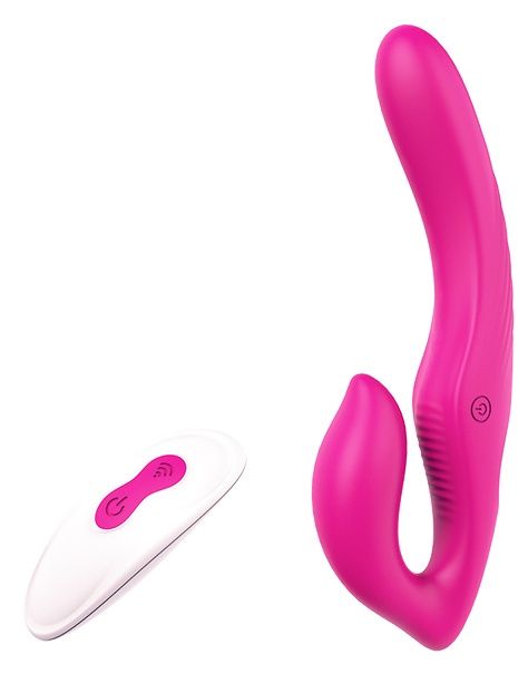 Ярко-розовый безремневой страпон REMOTE DOUBLE DIPPER - 22 см. - Dream Toys - купить с доставкой в Волгодонске