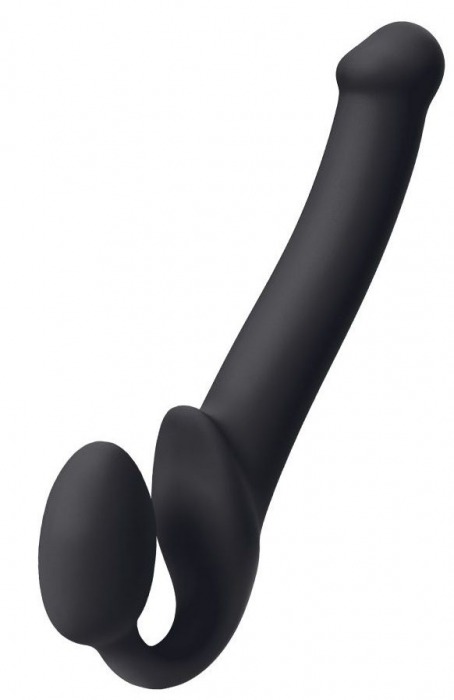 Черный безремневой страпон Silicone Bendable Strap-On M - Strap-on-me - купить с доставкой в Волгодонске