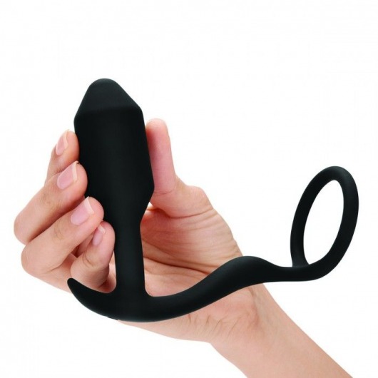 Черное эрекционное кольцо с анальным плагом Snug   Tug - b-Vibe - в Волгодонске купить с доставкой