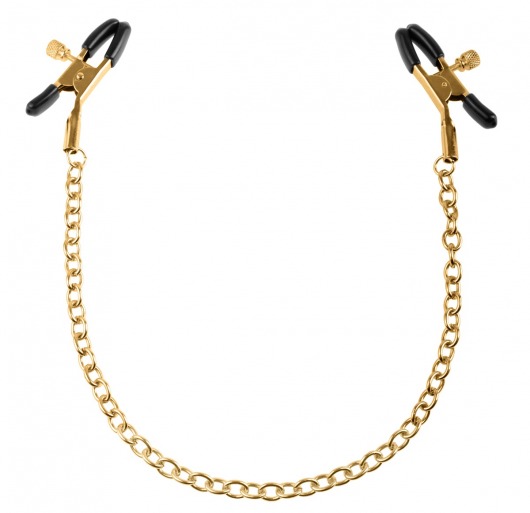 Чёрные с золотом зажимы на соски Gold Chain Nipple Clamps - Pipedream - купить с доставкой в Волгодонске