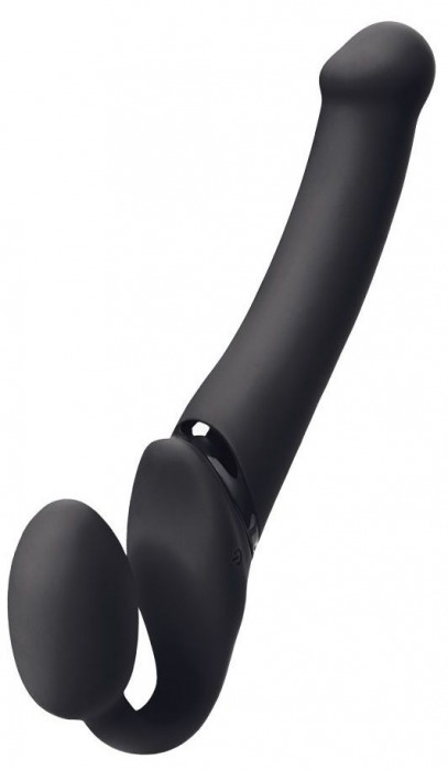 Черный безремневой вибрострапон Silicone Bendable Strap-On M - Strap-on-me - купить с доставкой в Волгодонске