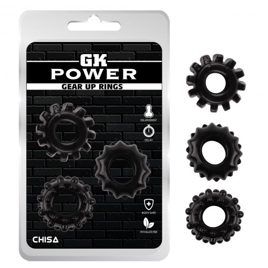 Набор из 3 черных эрекционных колец Gear Up Rings - Chisa - в Волгодонске купить с доставкой