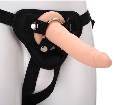 Телесный страпон на черных трусиках STRAP ON REAL DILDO - 20 см. - Dream Toys - купить с доставкой в Волгодонске