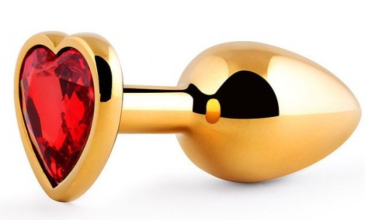 Золотистая анальная пробка с красным стразом-сердечком - 8 см. - Anal Jewelry Plug - купить с доставкой в Волгодонске