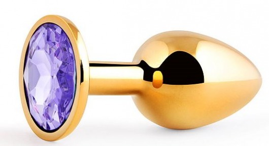 Золотистая анальная пробка с фиолетовым стразом - 7,2 см. - Anal Jewelry Plug - купить с доставкой в Волгодонске