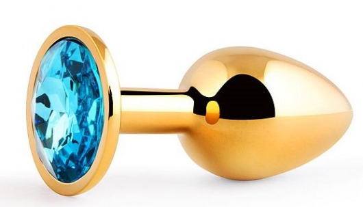 Золотистая анальная пробка с голубым стразом - 7,2 см. - Anal Jewelry Plug - купить с доставкой в Волгодонске