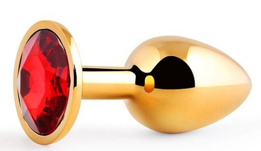 Золотистая анальная пробка с красным стразом - 7,2 см. - Anal Jewelry Plug - купить с доставкой в Волгодонске