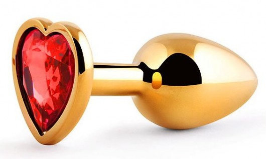 Золотистая анальная пробка с красным стразом-сердечком - 7 см. - Anal Jewelry Plug - купить с доставкой в Волгодонске