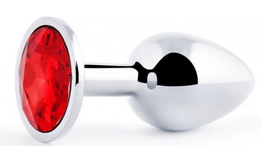 Серебристая анальная пробка с красным стразом - 7,2 см. - Anal Jewelry Plug - купить с доставкой в Волгодонске