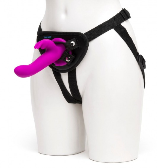 Лиловый страпон Rechargeable Vibrating Strap-On Harness Set - 17,6 см. - Happy Rabbit - купить с доставкой в Волгодонске