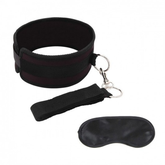 Черный ошейник с длинным поводком Collar and Leash Set - Lux Fetish - купить с доставкой в Волгодонске