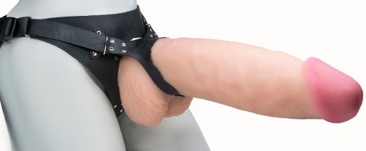 Телесный реалистичный фаллоимитатор на черных трусиках Real Big Strap-On - 34,5 см. - LOVETOY (А-Полимер) - купить с доставкой в Волгодонске