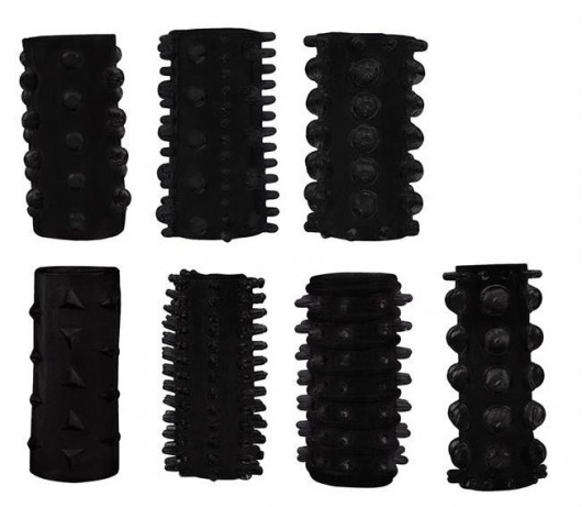 Набор из 7 черных насадок PENIS SLEEVES SET - Dream Toys - в Волгодонске купить с доставкой