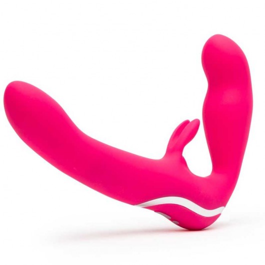 Ярко-розовый безремневой страпон Rechargeable Vibrating Strapless Strap-On - Happy Rabbit - купить с доставкой в Волгодонске