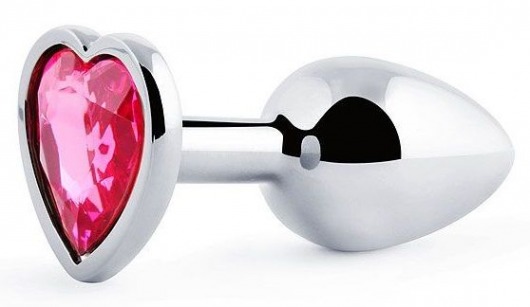 Серебристая анальная пробка с малиновым кристаллом-сердечком - 7 см. - Anal Jewelry Plug - купить с доставкой в Волгодонске