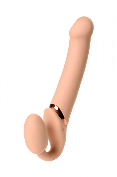 Телесный безремневой вибрострапон Vibrating Bendable Strap-On L - Strap-on-me - купить с доставкой в Волгодонске
