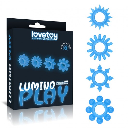 Набор из 4 голубых, светящихся в темноте эрекционных колец Lumino Play - Lovetoy - в Волгодонске купить с доставкой