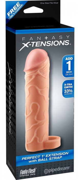 Телесная насадка с кольцом Perfect 1 Extension with Ball Strap - 17 см. - Pipedream - в Волгодонске купить с доставкой