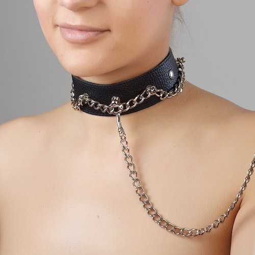 Чёрный ошейник из натуральной кожи - Sitabella - купить с доставкой в Волгодонске