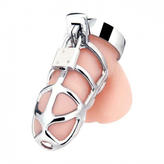 Серебристая металлическая клетка для члена с замком Enslave Cock Cage - BlueLine - купить с доставкой в Волгодонске