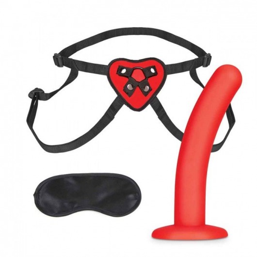Красный поясной фаллоимитатор Red Heart Strap on Harness   5in Dildo Set - 12,25 см. - Lux Fetish - купить с доставкой в Волгодонске