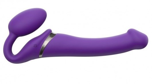 Фиолетовый безремневой вибрострапон Vibrating Bendable Strap-On - size L - Strap-on-me - купить с доставкой в Волгодонске