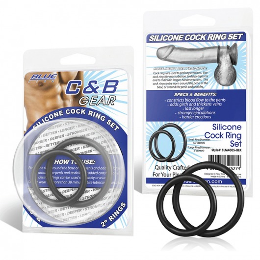 Набор из двух черных силиконовых колец разного диаметра SILICONE COCK RING SET - BlueLine - в Волгодонске купить с доставкой