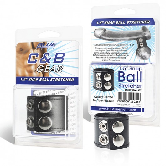 Хомут-утяжка для мошонки из искусственной кожи на клепках SNAP BALL STRETCHER - BlueLine - купить с доставкой в Волгодонске