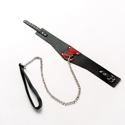 Черный широкий ошейник с красным декором и поводком - Crazy Handmade - купить с доставкой в Волгодонске