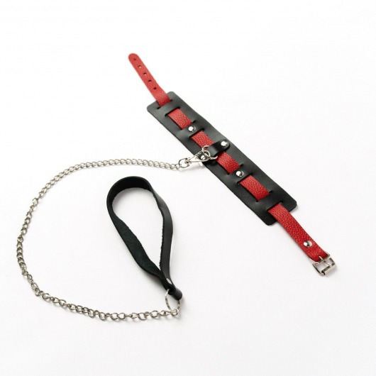 Черный ошейник с красным ремешком и поводком - Crazy Handmade - купить с доставкой в Волгодонске