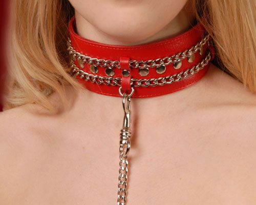 Красный ошейник с цепочками - Sitabella - купить с доставкой в Волгодонске