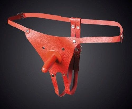 Красные кожаные универсальные трусики со штырьком для насадок - Sitabella - купить с доставкой в Волгодонске