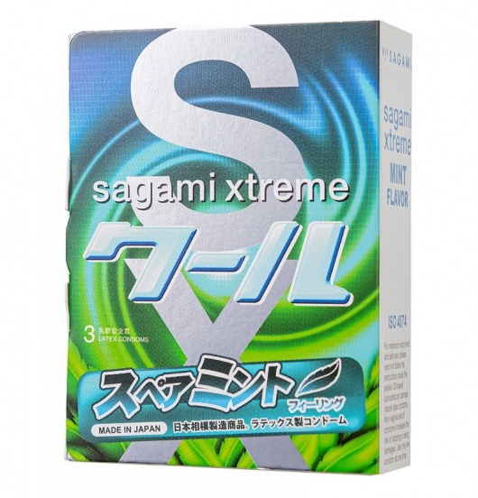 Презервативы Sagami Xtreme Mint с ароматом мяты - 3 шт. - Sagami - купить с доставкой в Волгодонске