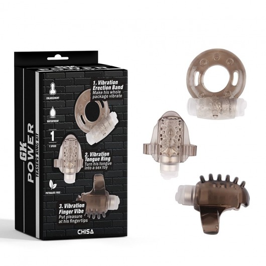 Набор из 3 дымчатых эрекционных колец с вибрацией Teasers Ring Kit - Chisa - в Волгодонске купить с доставкой