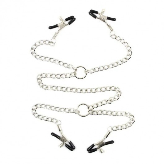 Серебристые зажимы для сосков и половых губ на тонкой цепочке - Notabu - купить с доставкой в Волгодонске