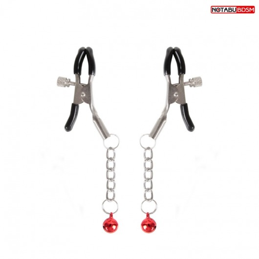 Серебристые зажимы на соски с шариками на цепочках - Notabu - купить с доставкой в Волгодонске