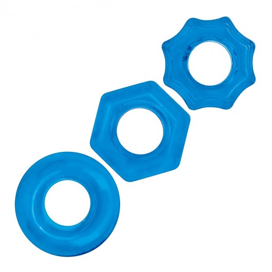 Комплект из трех голубых колец для эрекции 3-Pack Nuts   Bolts Stretch Cock Ring Set - BlueLine - в Волгодонске купить с доставкой
