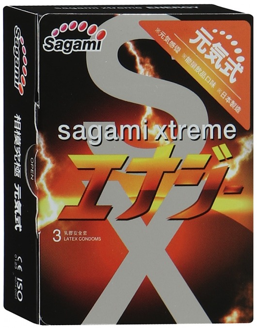 Презервативы Sagami Xtreme ENERGY с ароматом энергетика - 3 шт. - Sagami - купить с доставкой в Волгодонске