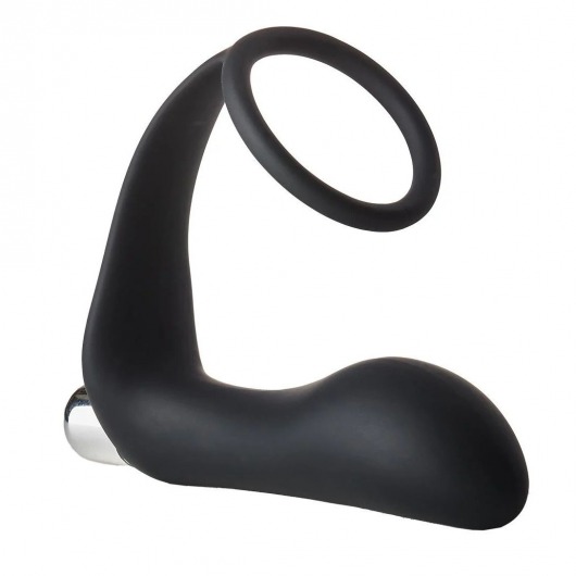 Черное эрекционное кольцо с вибропробкой Vibrating Anal Plug With Cockring - Dream Toys - в Волгодонске купить с доставкой