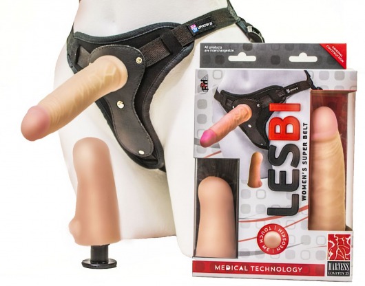 Телесный страпон Harness LESBI с вагинальной пробкой - 16,5 см. - LOVETOY (А-Полимер) - купить с доставкой в Волгодонске
