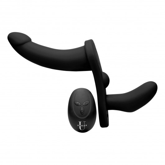 Черный вибрострапон Double Take 10X Double Penetration Vibrating Strap-on Harness - XR Brands - купить с доставкой в Волгодонске