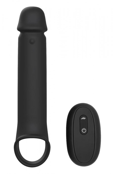 Черная насадка-удлинитель с вибрацией Vibrating Extender With Remote - Dream Toys - в Волгодонске купить с доставкой