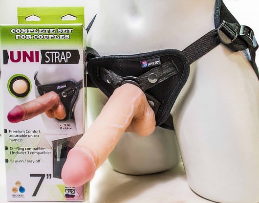 Страпон-унисекс с двумя насадками UNI strap 7  Harness - 19 и 16 см. - LOVETOY (А-Полимер) - купить с доставкой в Волгодонске