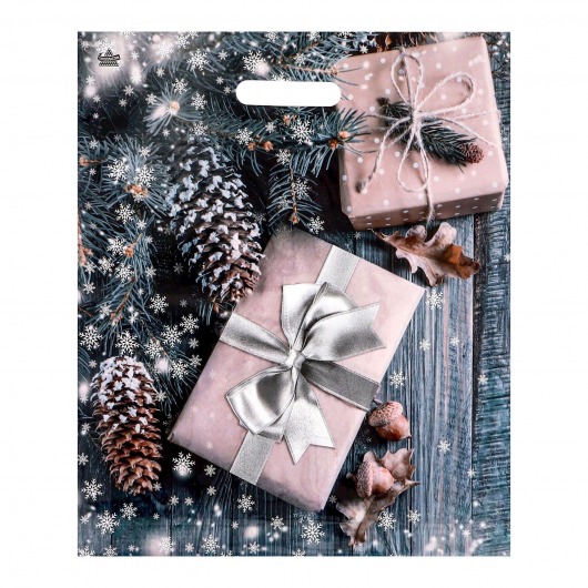 Новогодний пакет с принтом в виде подарков и вырубной ручкой (45х38 см) - Сима-Ленд - купить с доставкой в Волгодонске